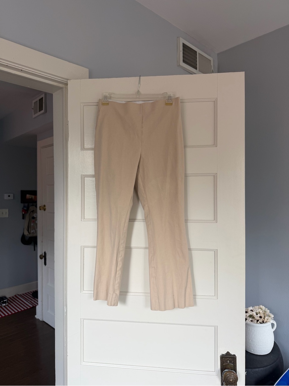 Beige Straight-Leg Pants